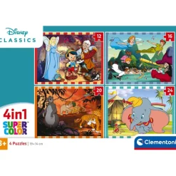 Clementoni Personnages Disney|Cartes|Disney Classics - 1x12 + 1x16 + 1x20 + 1x24 pièces