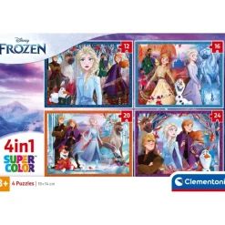 Clementoni Cartes|Personnages Disney|Disney Frozen - 1x12 + 1x16 + 1x20 + 1x24 pièces
