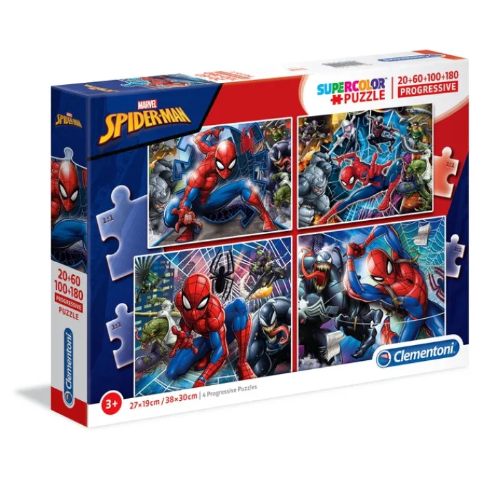 Clementoni Cartes|Autres Personnages|Marvel Spider-Man - 1x20 + 1x60 + 1x100 + 1x180 pièces