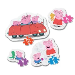 Clementoni Cartes|Autres Personnages|Peppa Pig - 1x3 + 1x6 + 1x9 + 1x12 pièces