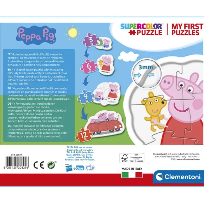 Clementoni Cartes|Autres Personnages|Peppa Pig - 1x3 + 1x6 + 1x9 + 1x12 pièces